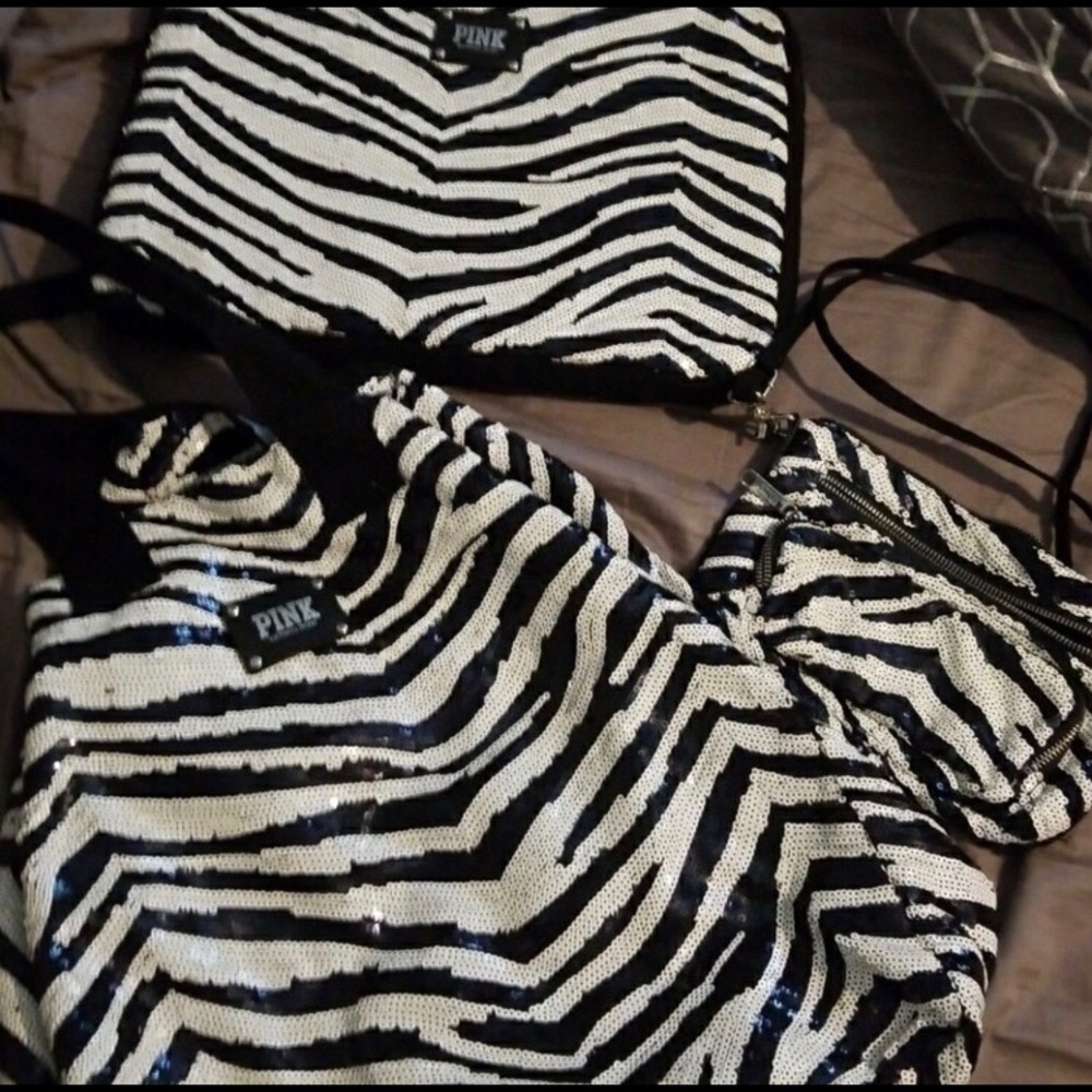 VS PINK RARE 3-Piece Zebra Print Sequin Bag Set